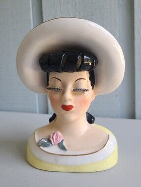 Vintage 1950s Lady Head Vase Roses